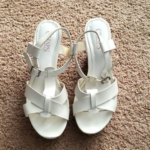 Chaps White Wedge Sandals Strappy Ankle Strap Womens Size 6